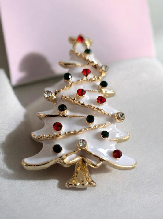 White Christmas Tree Brooch